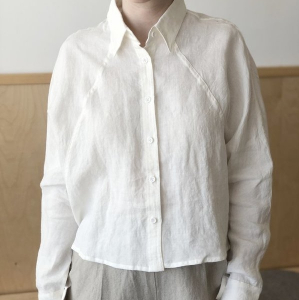 7115 by Szeki Linen 3/4 Cropped Shirt Jacket XS